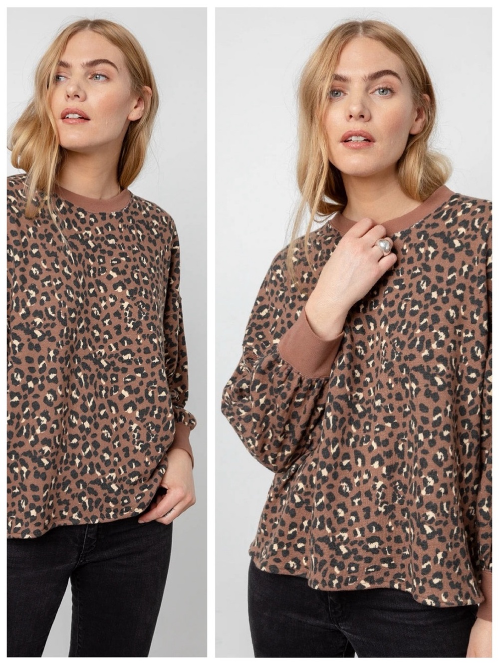Rails Reeves Sweater, Mountain Leopard (Animal Print Cropped Sweatshirt) sz. XS